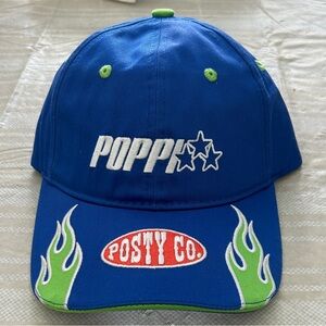 Poppi Blue Cap with Green Flame Design